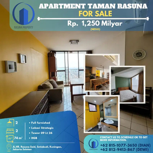Apartment Taman Rasuna, Dijual, 2 BR, Furnished, HGB
