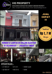 CLUSTER di CILANGKAP JAKARTA TIMUR Rumah 2 Lantai diJual Cepat