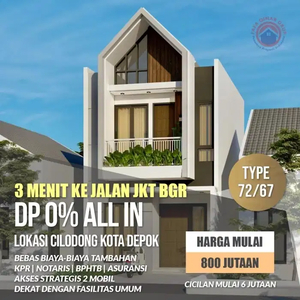 Dijual Rumah 2 Lantai 800 Juta-an Dekat Kostrad, Free Biaya-Biaya