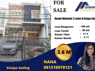 Dijual Rumah Minimalis 2 Lantai Bagus di Kelapa Gading, Jakarta Utara