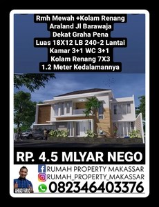 Rmh Mewah+Kolam Renang Araland Jl Barawaja Dekat Graha Pena Lt12X18