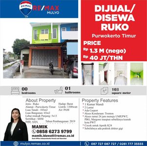 Ruko Dijual Dengan Lokasi Purwokerto Timur