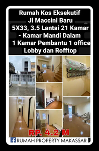 Rumah Kos Eksekutif Jl Maccini Baru 5X33, 3.5 Lantai 21 Kamar-WC 22