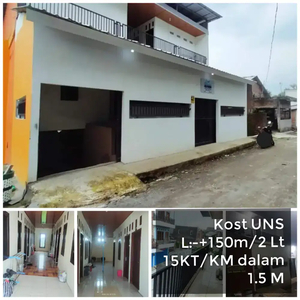 Dijual Kost UNS 2 lantai L:150m, 15 Kamar