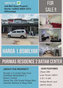 Rumah 2.5 Lantai Siap Huni PURIMAS RESIDENCE 2 Batam Center