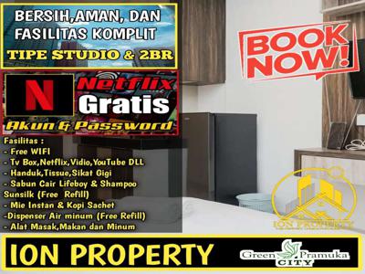 SEWA STUDIO HARIAN APARTEMEN GREEN PRAMUKA SQUARE ATAS MALL JAKPUS