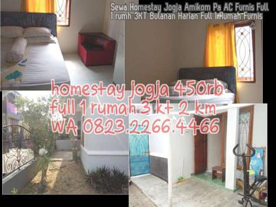 Sewa Homestay Jogja Amikom Pa AC Furnis Full 1 rumh 3KT Bulanan Harian