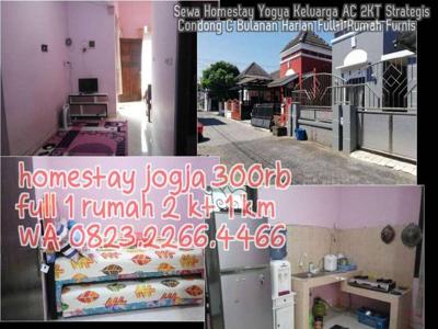 Sewa Homestay Yogya Keluarga AC 2KT Strategis Condong C Bulanan Harian