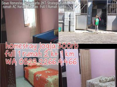 Sewa Homestay Yogyakarta 2KT Strategis Full 1 rumah AC Harian Bulanan