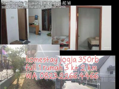 Sewa Homestay Yogyakarta 3KT Strategis AC Wisuda Furni Bulanan Harian