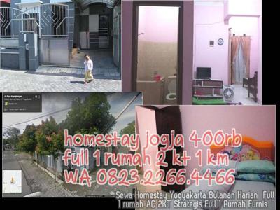 Sewa Homestay Yogyakarta Bulanan Harian Full 1 rumah AC 2KT Strategis