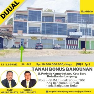 Dijual Tanah Bonus Bangunan di Jl.Perintis Kota Baru B.Lampung (kode: