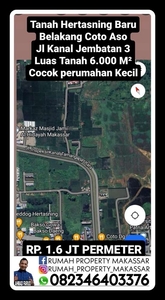 Tanah Hertasning Baru Belakang Coto Aso Jl Kanal Jembatan 3 LT6000 M²