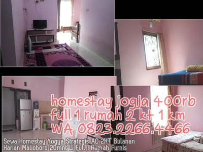 Sewa Homestay Yogya Strategis AC 2KT Bulanan Harian Malioboro 20mnt Li