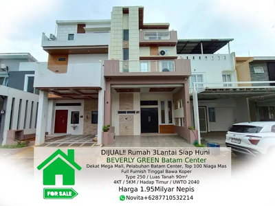 Rumah 3Lantai Siap Huni BEVERLY GREEN Batam Center