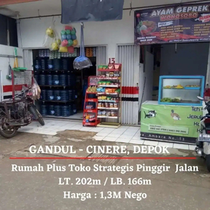 Rumah Plus Toko dijual Cepat Lokasi Pinggir Jalan di Gandul, Cinere