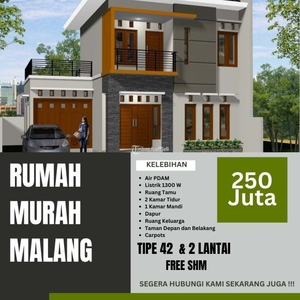 Dijual Rumah 2KT 1KM Tipe 42 Free SHM Harga Terjangkau - Malang Jawa Timur
