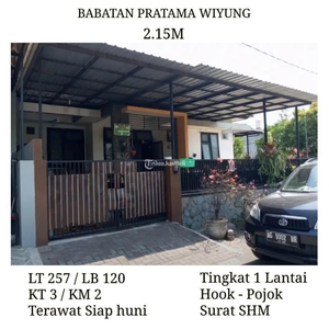 Dijual Rumah Hook LT257 LB120 3KT 2KM Babatan Pratama Wiyung Terawat Siap Huni - Surabaya