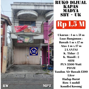Jual Ruko Luas 136/84 Kosong Kapas Madya SHM Hadap Barat Row Jalan Lebar - Surabaya