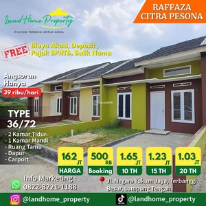 Jual Rumah Subsidi Baru Tipe 36/72 Promo Tanpa DP KPR di Raffa Citra Pesona - Lampung Tengah