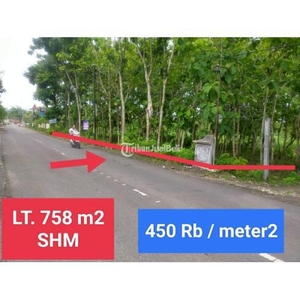 Tanah murah Strategis Luas 758m2 Pinggir Jalan Raya di Wisata Goa Pindul Bejiharjo Gunungkidul Yogyakarta