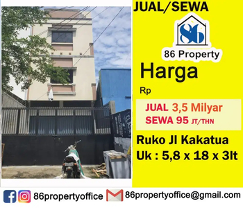 Dijual/Sewakan Ruko dalam kota 3 lt 3,5M BISA NEGO sewa 95jt/thn NEGO