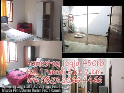 Homestay Jogja 3KT AC Strategis Full 1 rumah Wisuda Pan Bulanan Harian