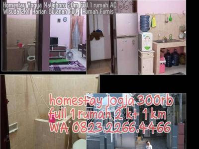 Homestay Yogya Malioboro 20m Full 1 rumah AC Wisuda 2KT Harian Bulanan