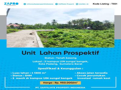 Tanah/lahan Murah Cocok Peruntukan Rumah Kost di Padang
