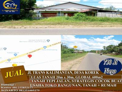 Tanah + Rumah Jl. Trans Kalimantan, Desa Korek, Pontianak