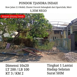 Dijual Rumah Hitung Tanah Luas 200m2 SHM di Pondok Candra Indah Merr 2c Termurah Nego - Sidoarjo Jawa Timur