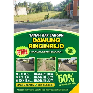 Dijual Tanah Kavling Murah Ukuran 7x18.6 m Siap Bangun - Kediri Jawa Timur