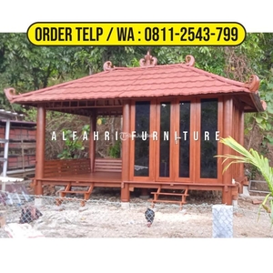 Gazebo Santai 3x5 Kayu Kelapa Minimalis Atap Sirap Dinding Kaca - Cimahi Jawa Barat