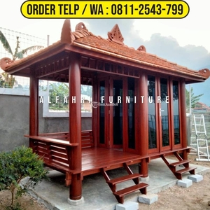 Gazebo Taman Minimalis 2x4 Kaca Modern Kayu Kelapa - Cianjur Jawa Barat