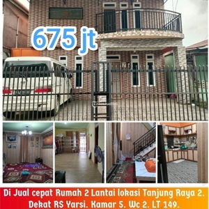 Jual Rumah 2 Lantai Bekas Lokasi Tanjung Raya 2. Dekat RS Yarsi. Kamar 5. Wc 2. LT 149 Halaman Muat 2 Mobil - Pontianak Kaliamantan Barat