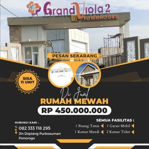 Jual Rumah Baru Tipe 55 2KT 1KM 1 Lantai di Grand Viola Town House - Ponorogo Jawa Timur