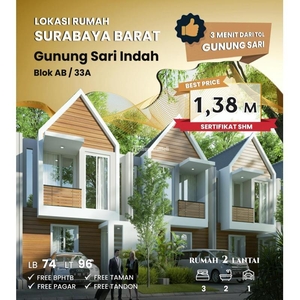 Jual Rumah Baru Tipe 74 di Gunungsari Indah Siap Huni Surabaya Barat- Surabaya Jawa Timur