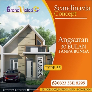 Jual Rumah Perumahan Syariah LT98 LB55 2KT 1KM di Grand Viola Town House - Ponorogo Jawa Timur