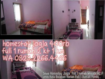 Sewa Homestay Jogja Full 1 rumah Wisuda AC Furnis Kelu Bulanan Harian