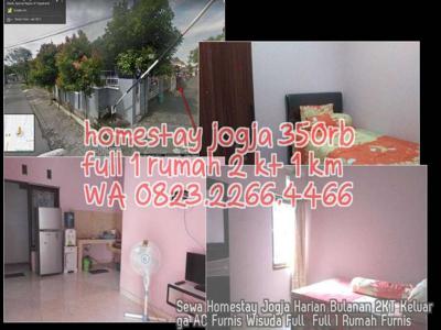 Sewa Homestay Jogja Harian Bulanan 2KT Keluarga AC Furnis Wisuda Full