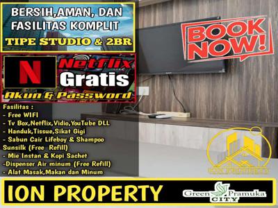 SEWA STUDIO TRANSIT PERJAM APARTEMEN GREEN PRAMUKA CITY FREE NETFLIX