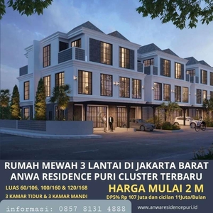 Rumah Baru 3 Lantai, 3 kamarTidur, Jakarta barat