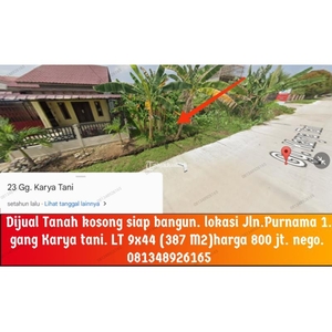 Jual Tanah kosong Siap Bangun Luas 387m2 Lokasi Jalan Purnama 1 Gang Karya Tani - Pontianak