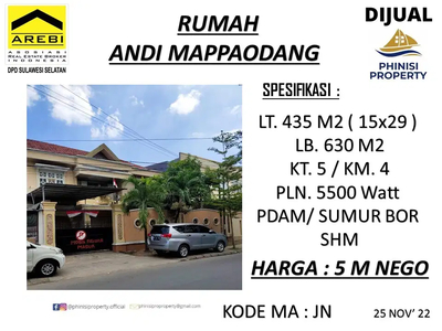 DIJUAL RUMAH MURAH DI JALAN ANDI MAPPAODANG