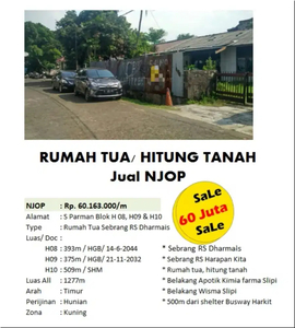 Jual cepat hitung tanah di jl S Parman Jakarta