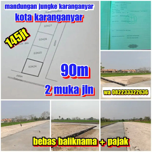 Jual tanah strategis kota Karanganyar luas 90m .harga 145jt .