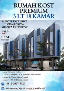 RUKOST PREMIUM LOKASI SUHAT 3 LANTAI 18 KAMAR START 1.5 M AN?