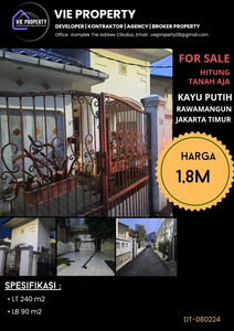 Rumah Tua hitung tanah saja di Kayuputih Jakarta Yimur