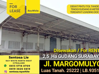 Disewakan 2,5 Ha Gudang Margomulyo Surabaya Plus Loading Dock, Genset