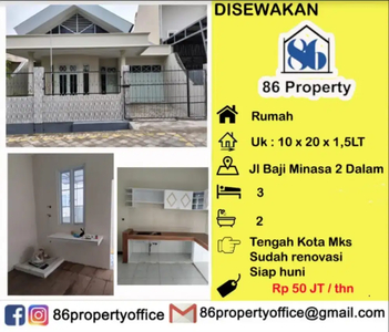 DISEWAKAN Rp 50jt/th Rumah Jl Bajiminasa 2 dalam